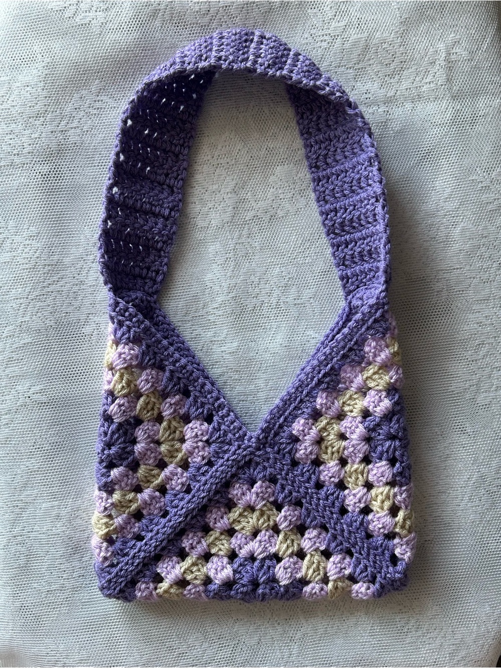 Crochet Granny Square Mini Purse ~ Purple Colourway